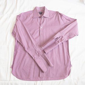 Cafe Coton Paris Dress Shirt 17.5  Pink Stripe 100% Cotton, French cuffs